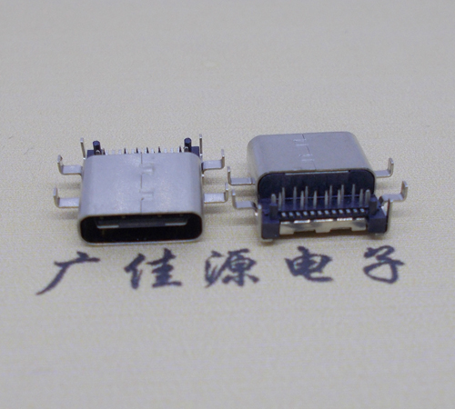 重庆卧式type-24p母座前插后贴6脚插板，板上型type-c母座接口