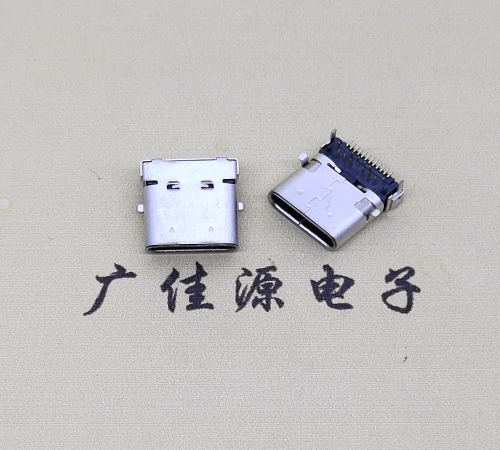 重庆type c24p板上双壳连接器接口 DIP+SMT L=10.0脚长1.6母头